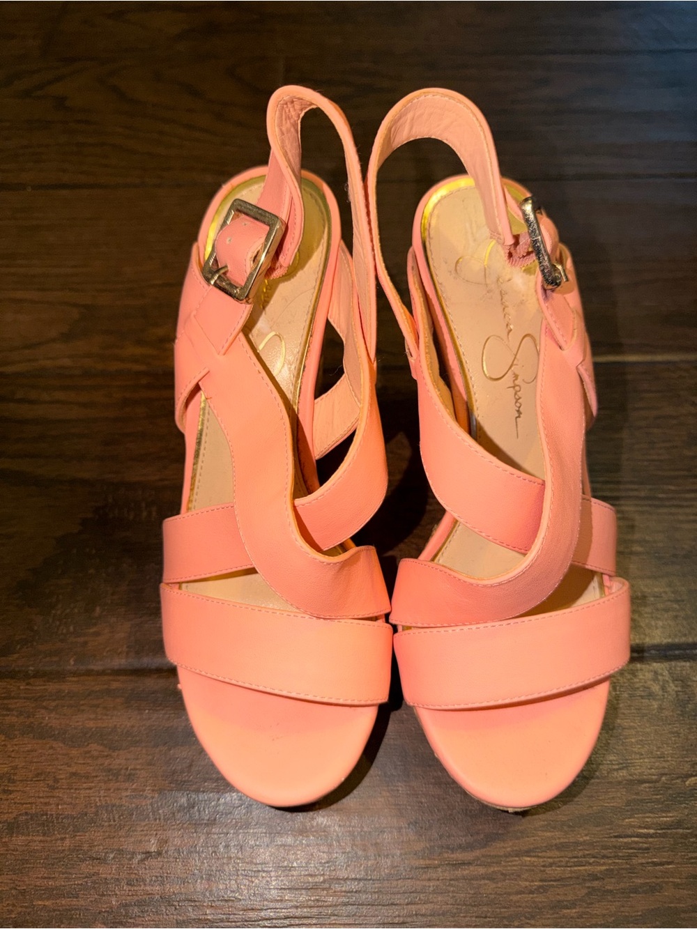 Jessica Simpson Coral Pink Strappy Wedge Sandals